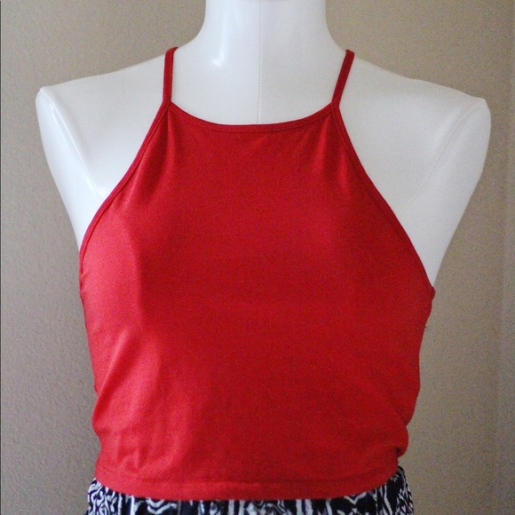 high neck red tank top